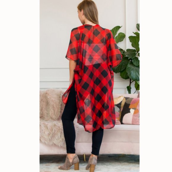 Last one! Holiday Buffalo Check Kimono - Picture 3 of 9